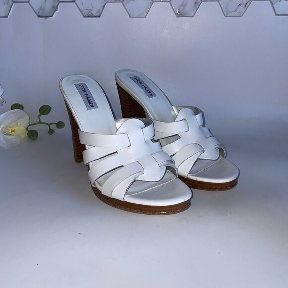 New wob Steve Madden White Leather Strappy Heels - Picture 1 of 7